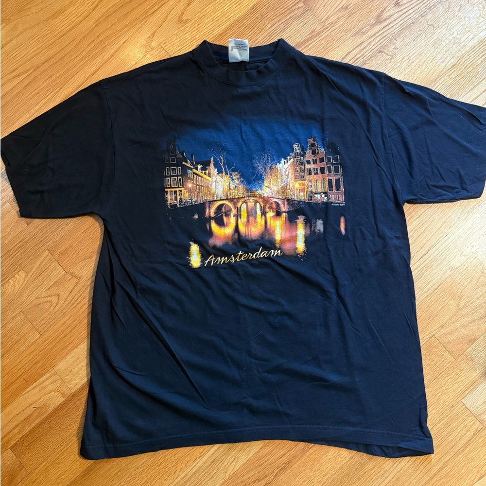 Vintage Amsterdam Embroidered Graphic Black T-Shirt